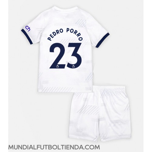 Camiseta Tottenham Hotspur Pedro Porro #23 Primera Equipación Replica 2023-24 para niños mangas cortas (+ Pantalones cortos)